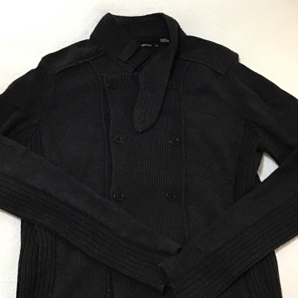 Men's Black Double-Breasted Ribbed Cardigan Sweater